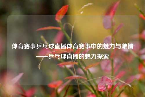 体育赛事乒乓球直播体育赛事中的魅力与激情——乒乓球直播的魅力探索